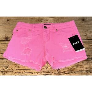 DKNY Girls Size 10 Aurora Pink Hipster Short Cut Off Jeans Shorts NWT